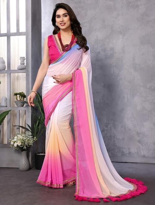 women multi color ombre lace work saree with blouse - 21653403 -  Standard Image - 0
