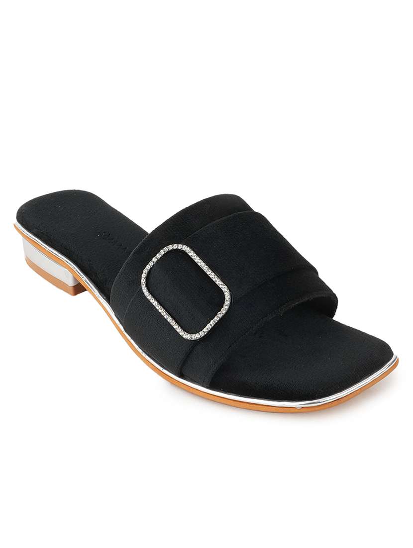 black embellished open toe flats - 21653522 -  Standard Image - 1