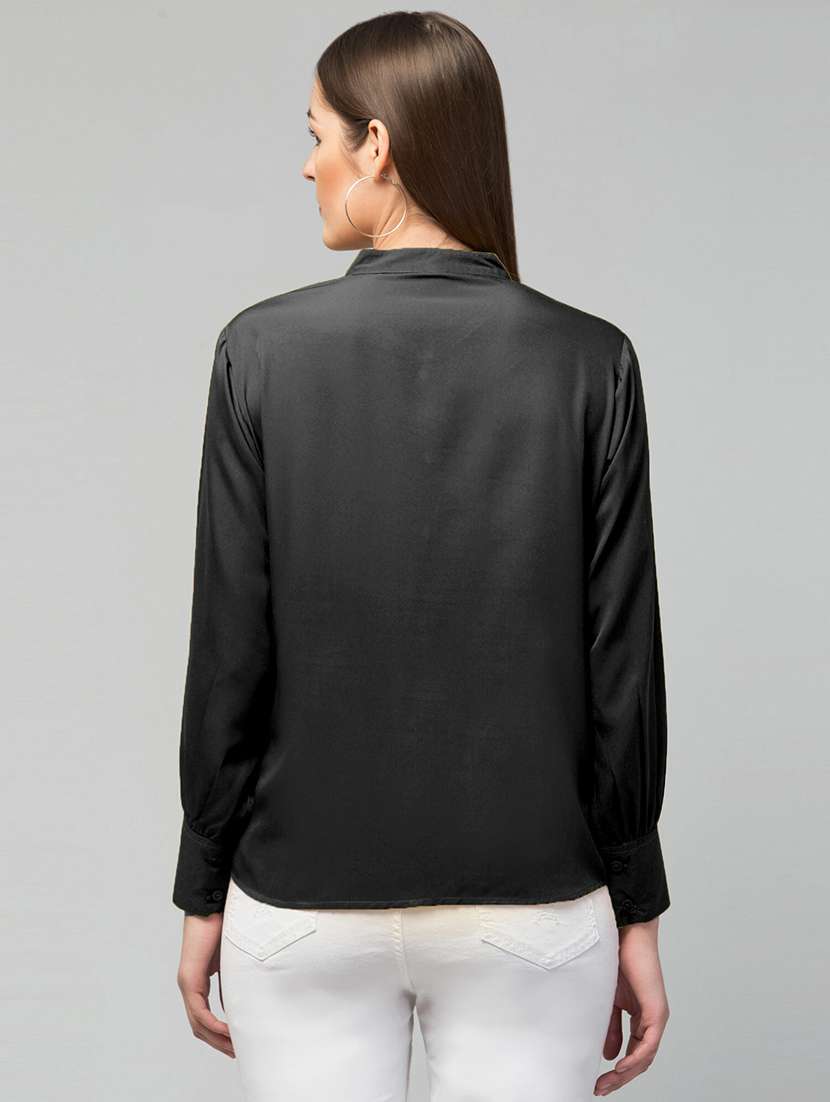 women mandarin neck solid regular shirt - 21659481 - Standard Image - 1