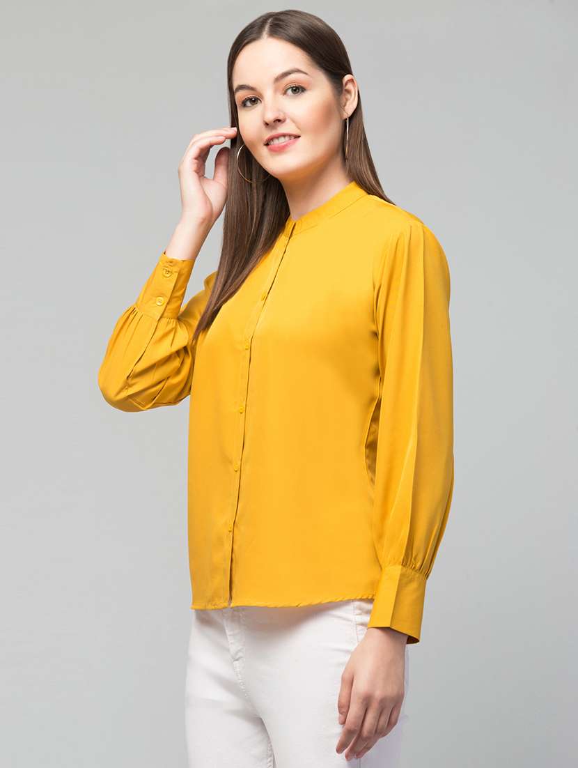 women mandarin neck solid regular shirt - 21659483 -  Standard Image - 1