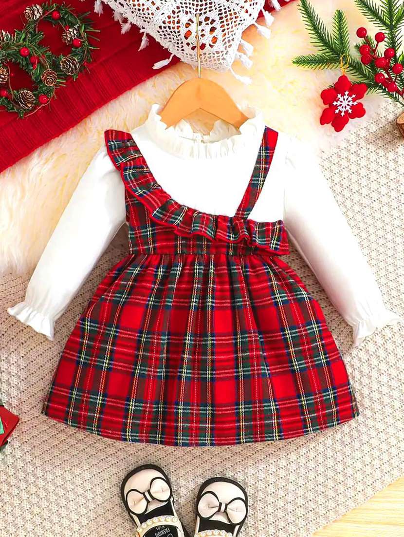 girls checkered round neck frock