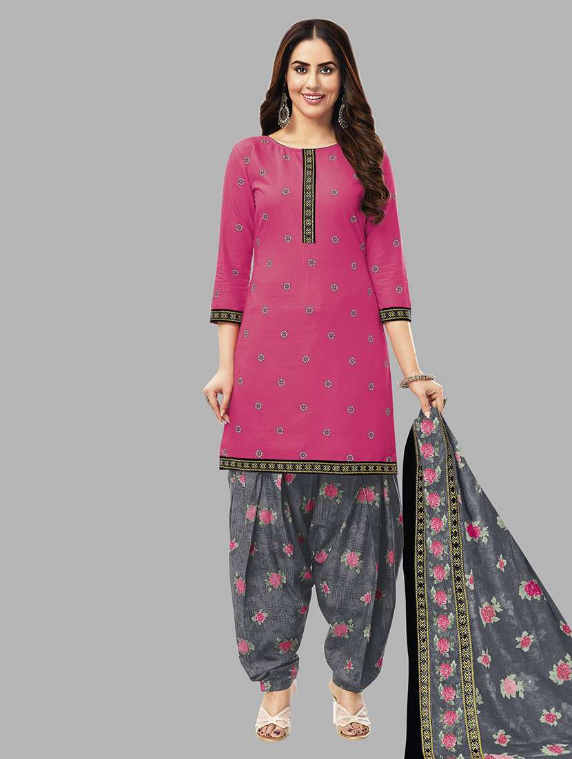 women printed cotton unstitched suit set