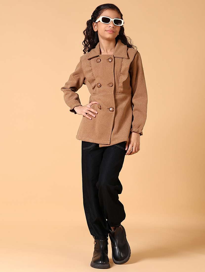 girls brown solid long sleeve coat - 21659734 -  Standard Image - 4