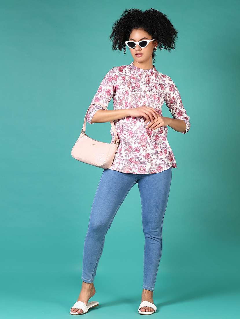 women floral printed mandarin straight top - 21659755 -  Standard Image - 4