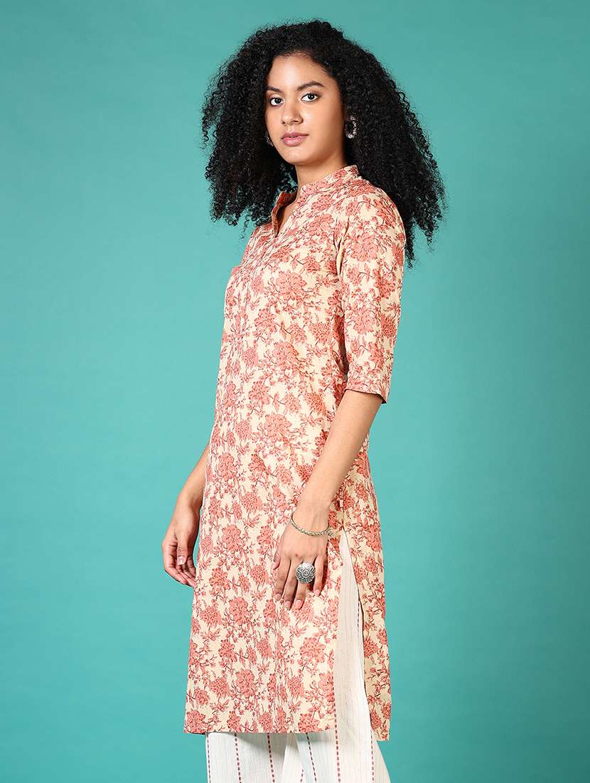women floral printed mandarin neck straight kurta - 21659759 -  Standard Image - 1