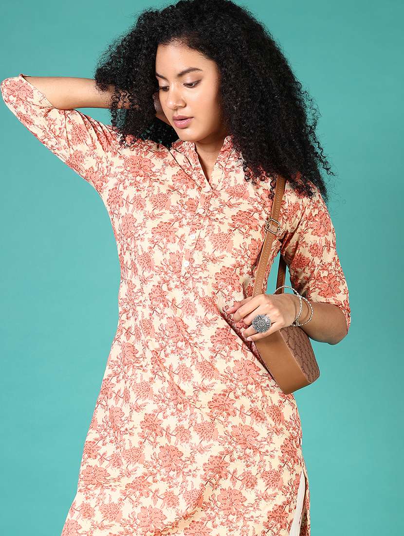 women floral printed mandarin neck straight kurta - 21659759 -  Standard Image - 4