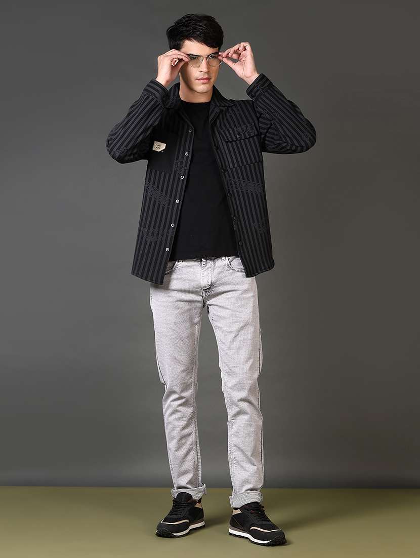 men striped long sleeve shacket - 21659771 -  Standard Image - 4