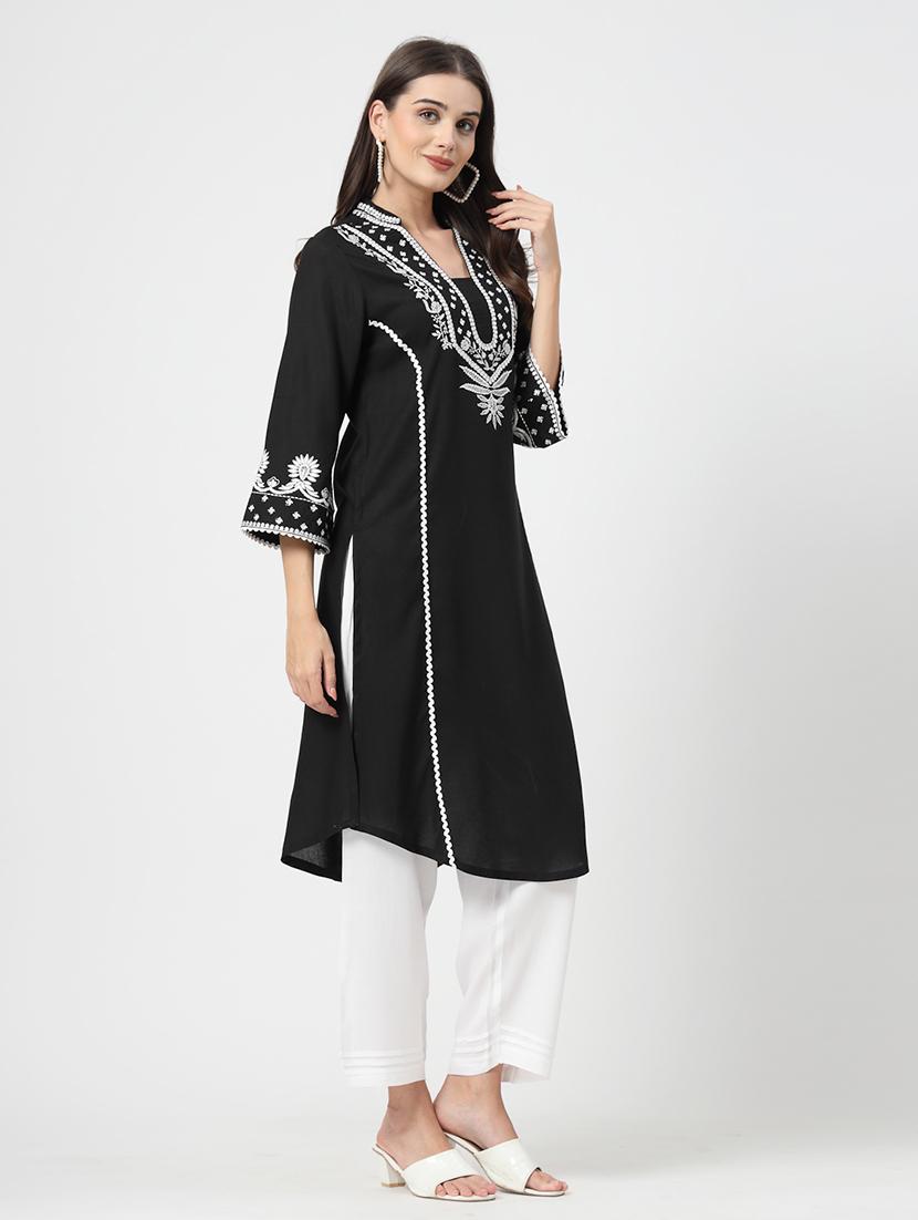 women balck embroidered kurta pant set - 21659851 - Standard Image - 1