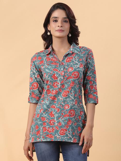 women floral print high-low tunic - 21660455 - Standard Image - 0
