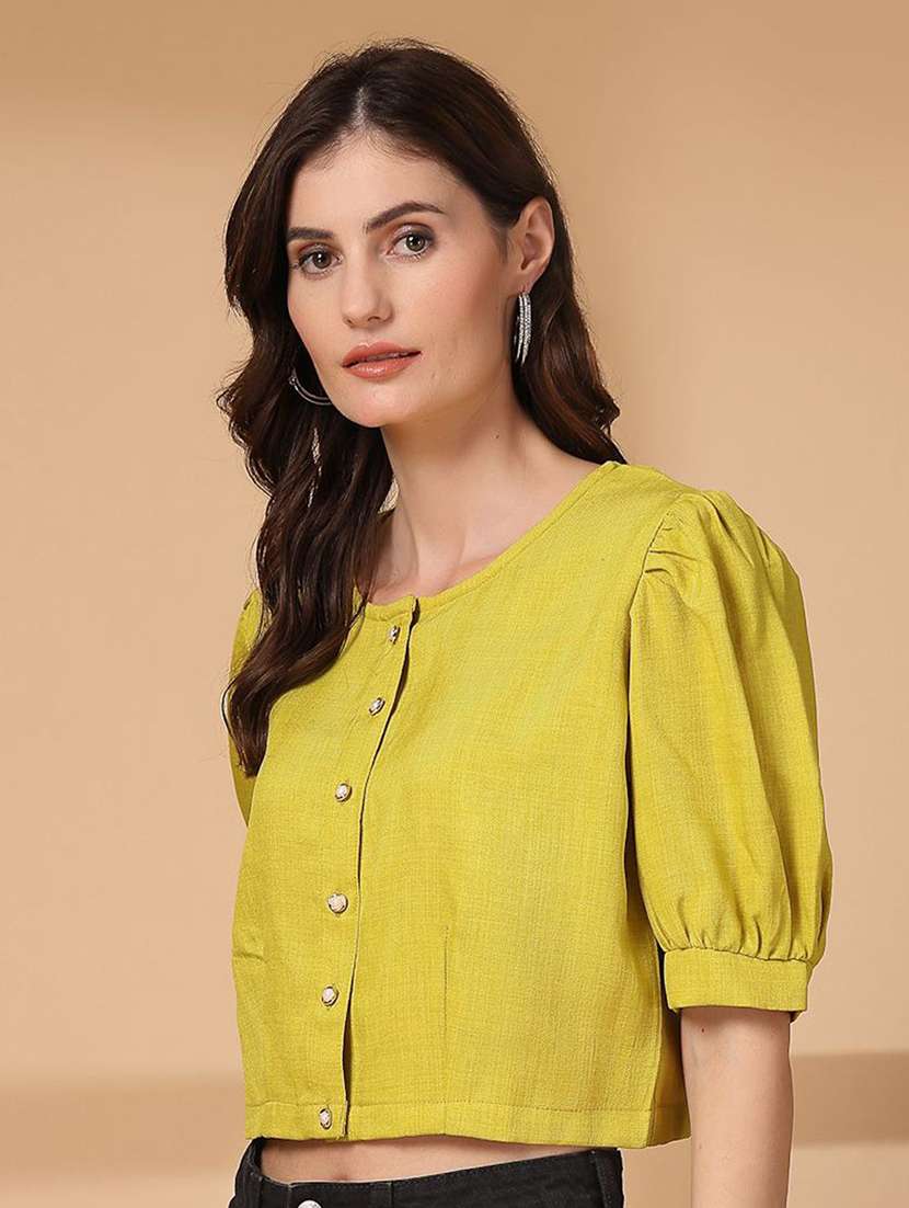 women solid round neck crop top - 21660466 -  Standard Image - 1