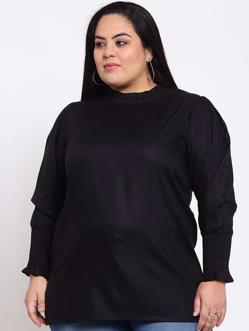 women solid high neck plus size top - 21660472 -  Standard Image - 1