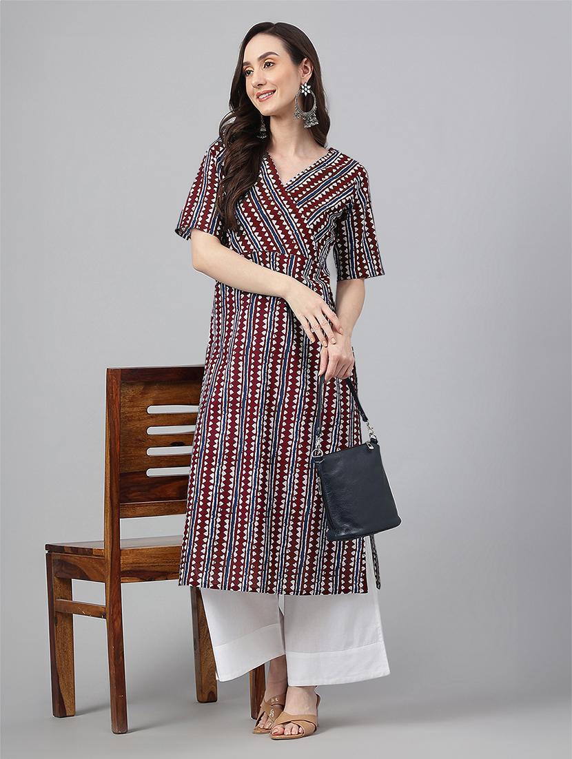women maroon geometric printed straight kurta - 21660495 -  Standard Image - 1
