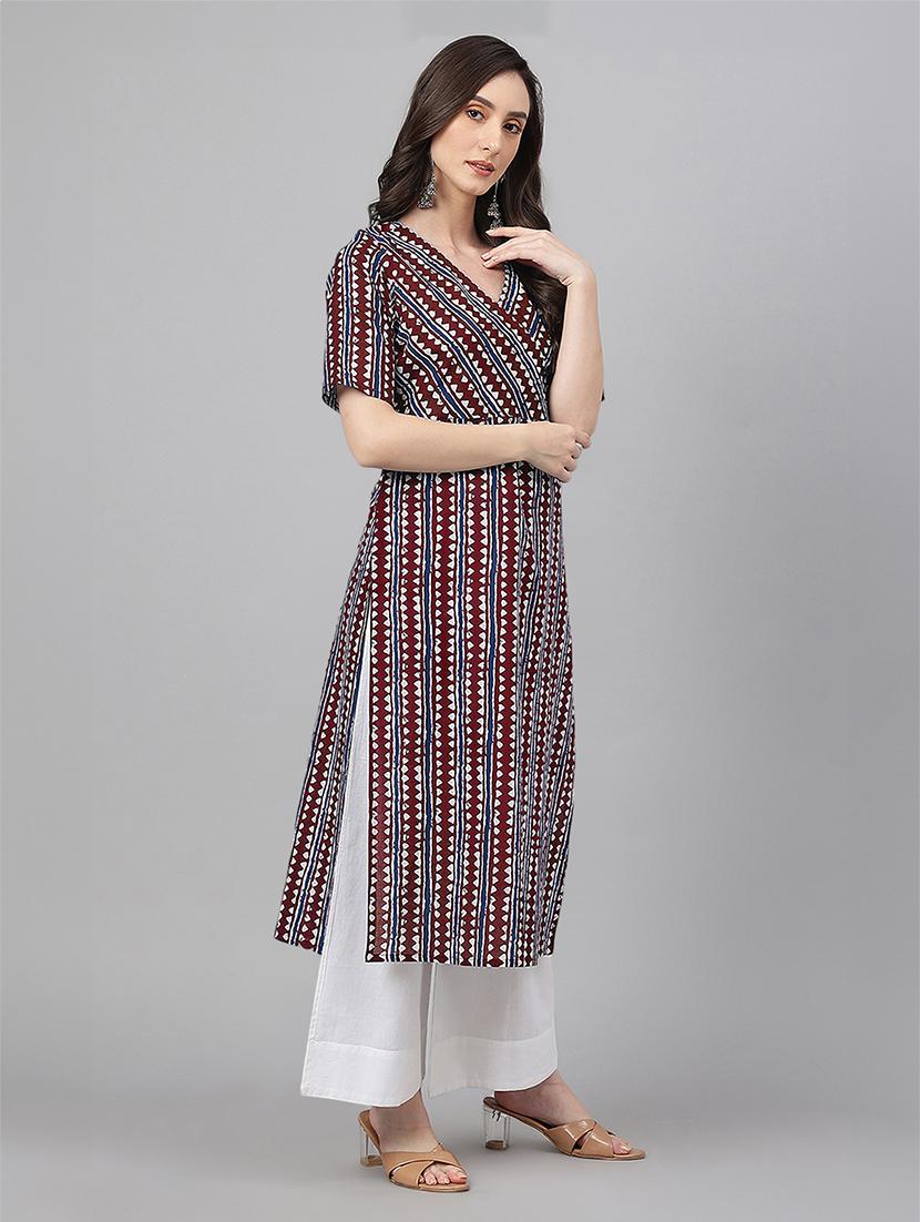 women maroon geometric printed straight kurta - 21660495 - Standard Image - 4