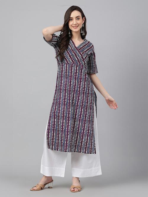 women purple geometric printed straight kurta - 21660496 - Standard Image - 0