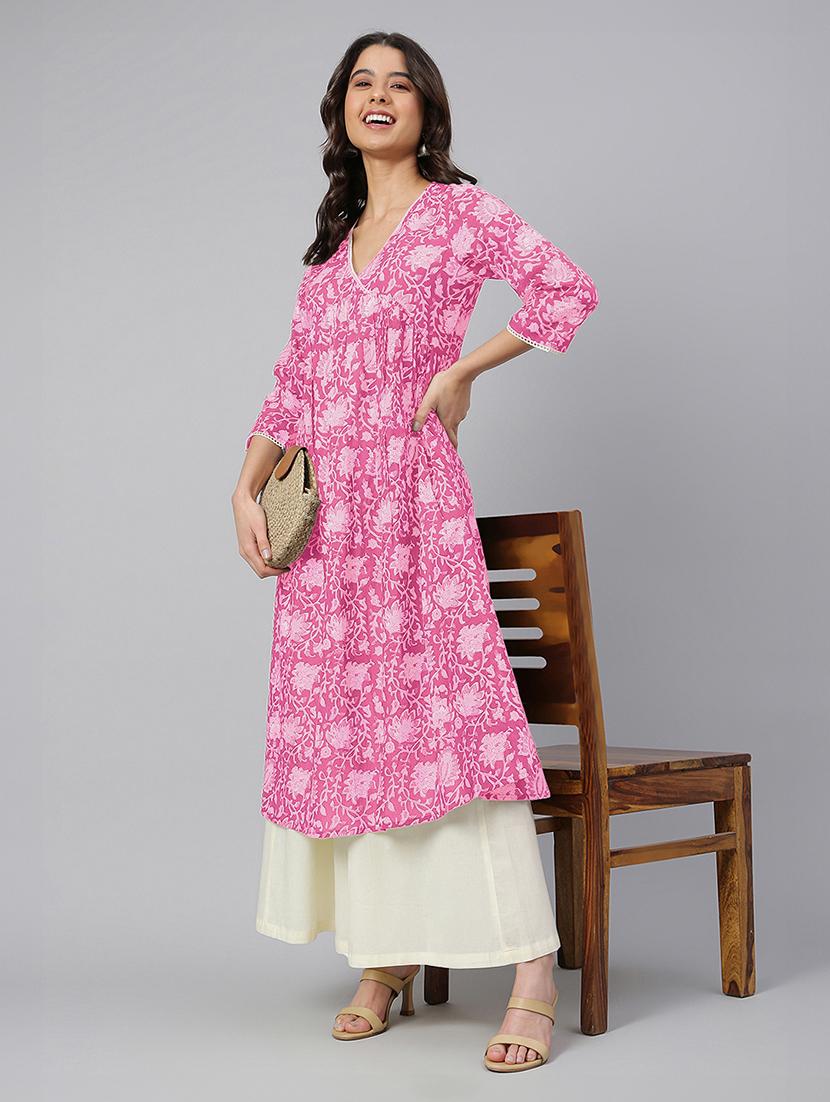 women three quarter sleeve a-line kurta - 21660498 -  Zoom Image - 0