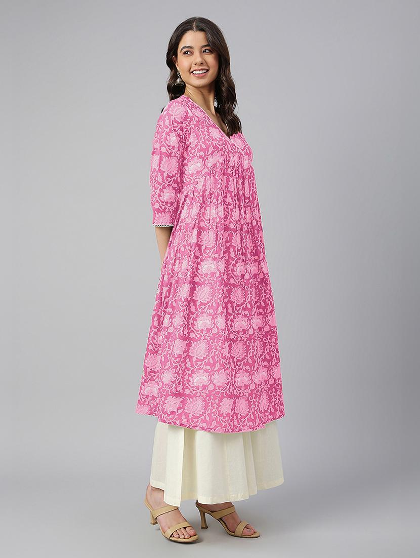 women three quarter sleeve a-line kurta - 21660498 - Standard Image - 1