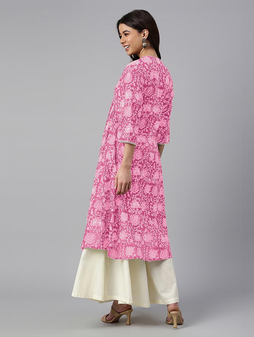 women three quarter sleeve a-line kurta - 21660498 - Standard Image - 4
