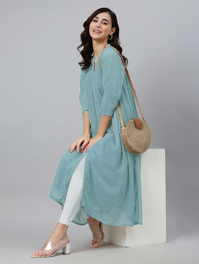 women self design three quarter sleeve flared kurta - 21660502 -  Standard Image - 1