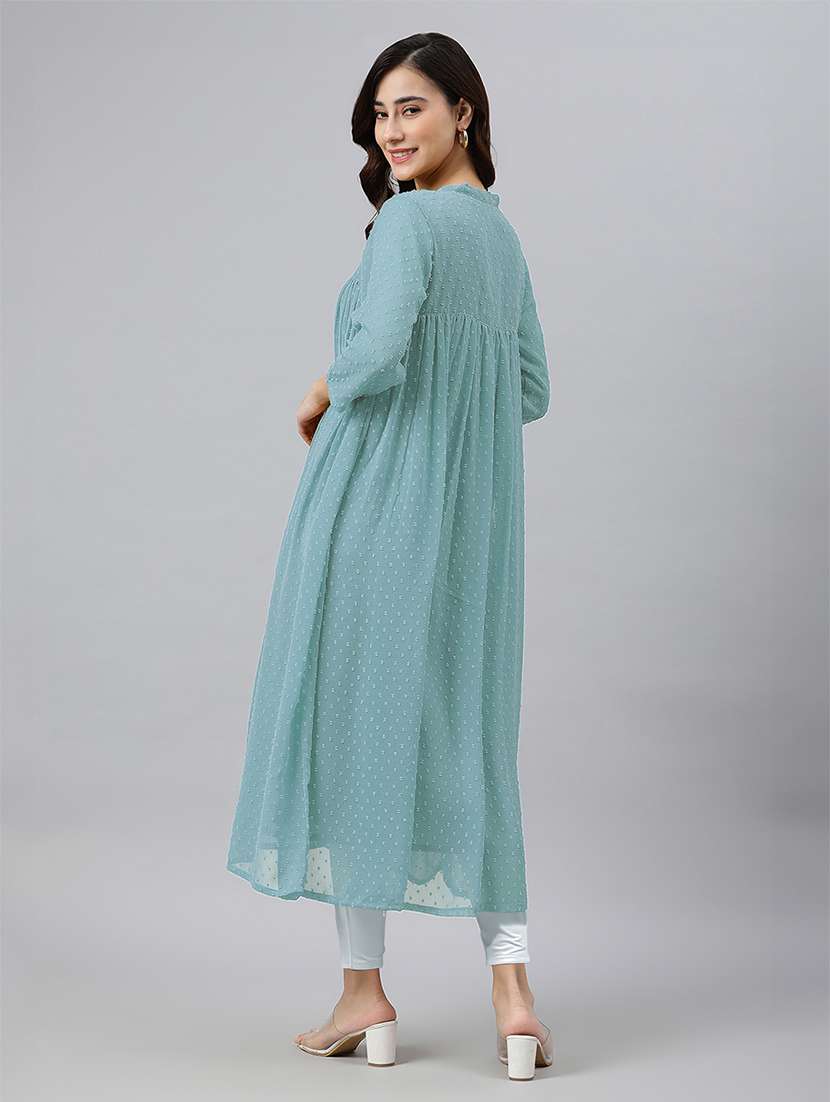women self design three quarter sleeve flared kurta - 21660502 -  Standard Image - 4