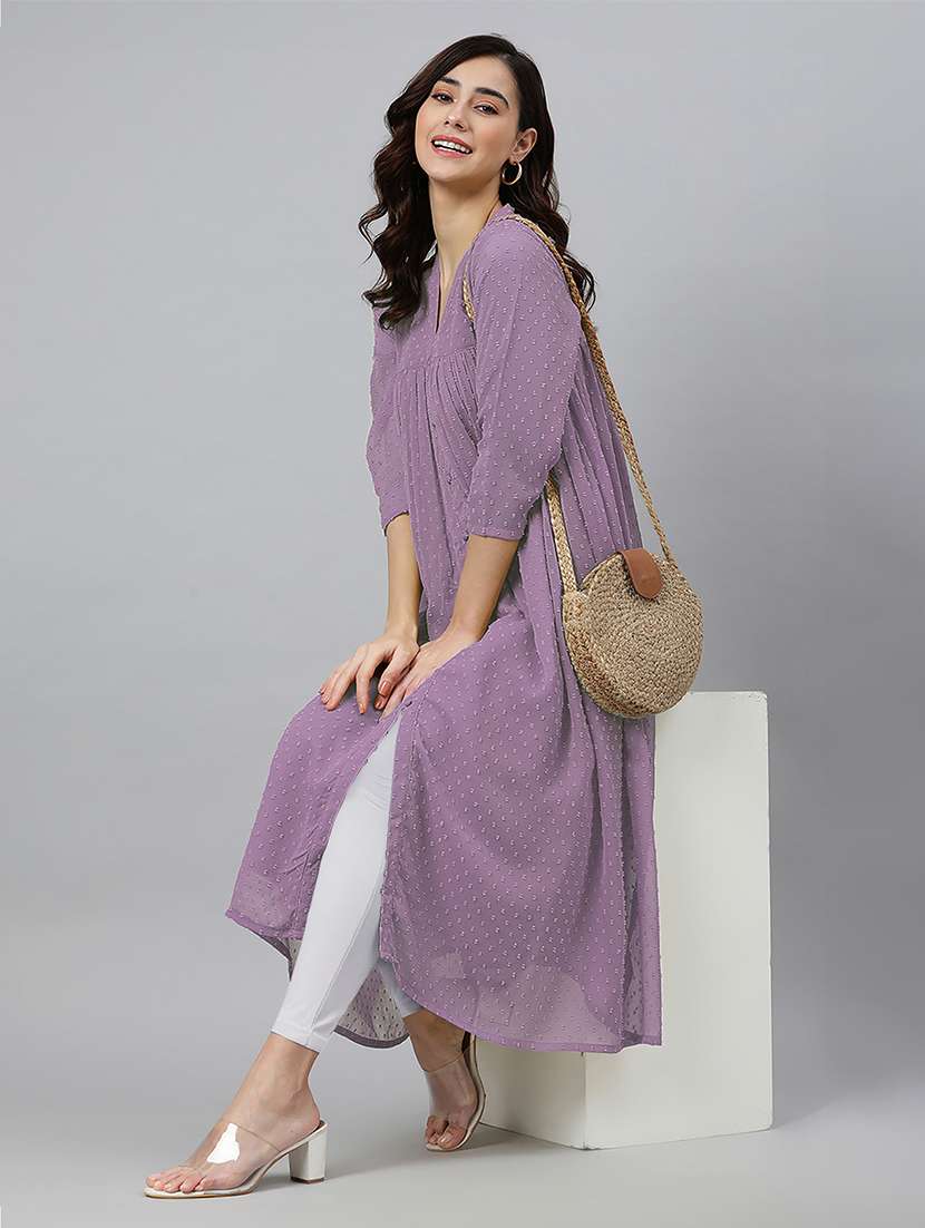 women self design three quarter sleeve flared kurta - 21660503 -  Standard Image - 1