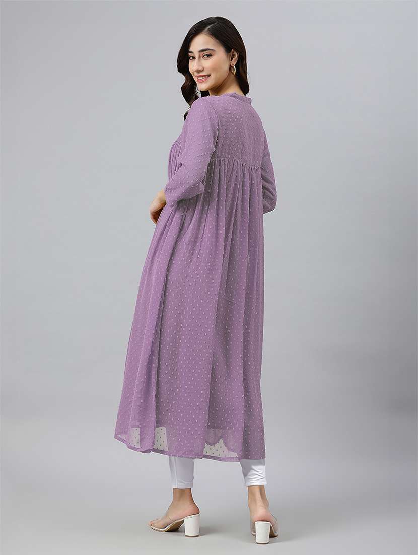 women self design three quarter sleeve flared kurta - 21660503 -  Standard Image - 4