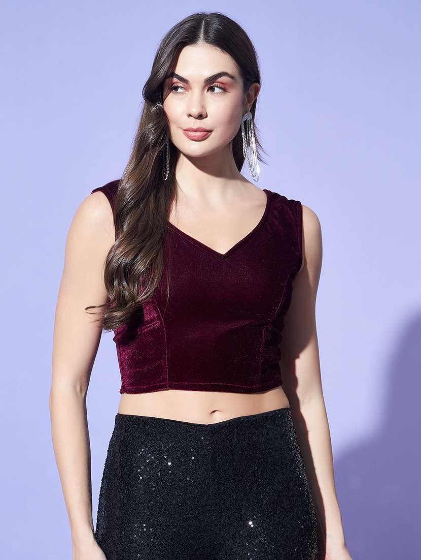 women solid sleeveless stitched blouse