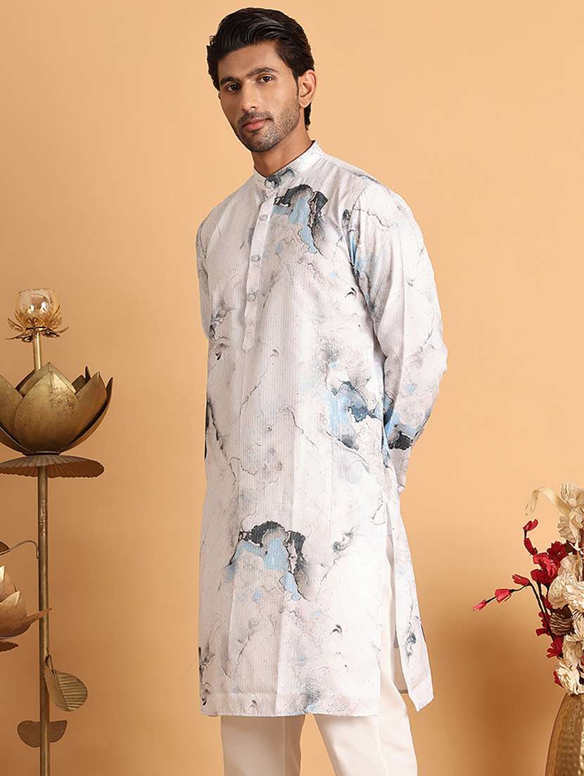 men printed mandarin neck long kurta - 21660518 -  Standard Image - 1