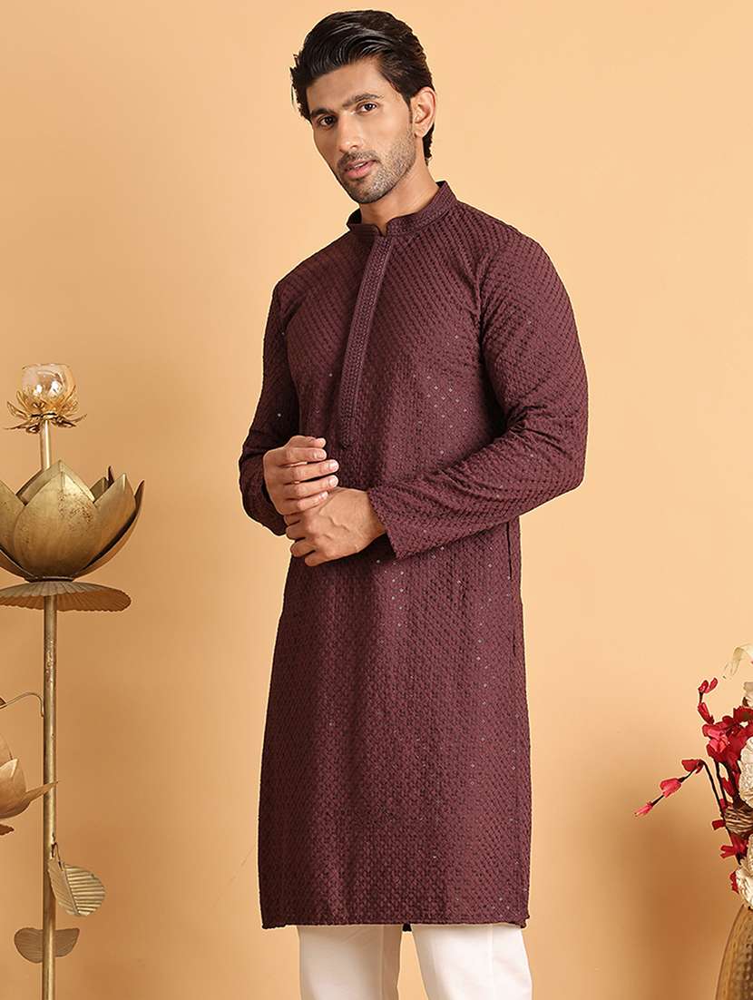 men embroidered mandarin neck long kurta - 21660522 -  Standard Image - 1