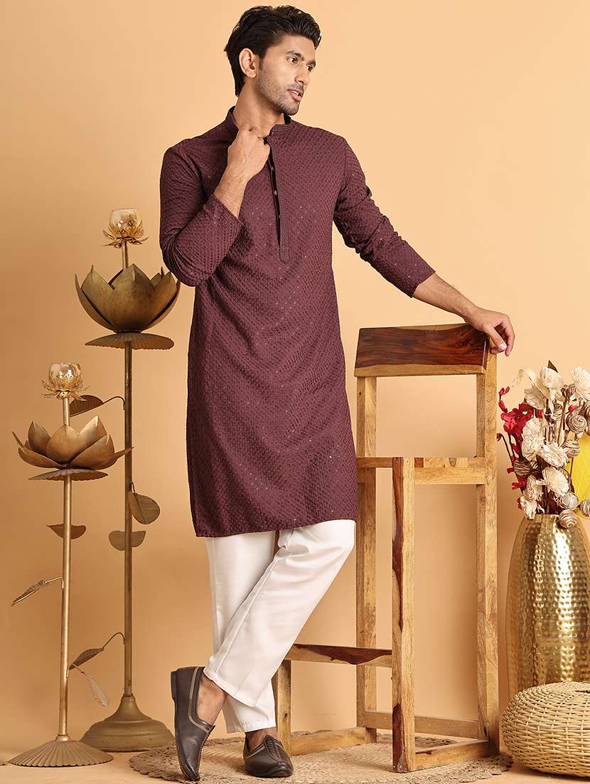 men embroidered mandarin neck long kurta - 21660522 - Standard Image - 4