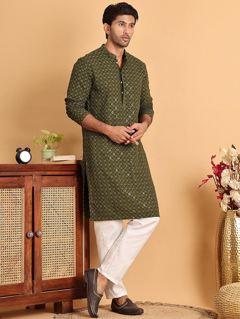 men embroidered mandarin neck long kurta - 21660532 - Standard Image - 4