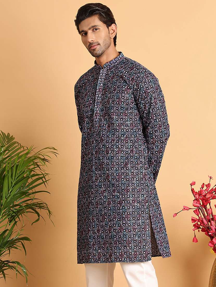 men embroidered mandarin neck long kurta - 21660541 -  Standard Image - 1