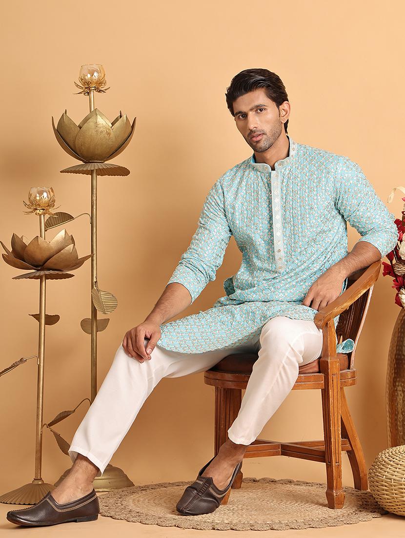 men embroidered mandarin neck long kurta - 21660551 - Standard Image - 4