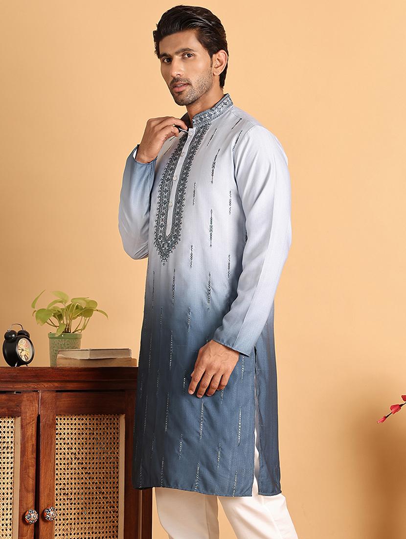 men embroidered mandarin neck long kurta - 21660552 -  Standard Image - 1