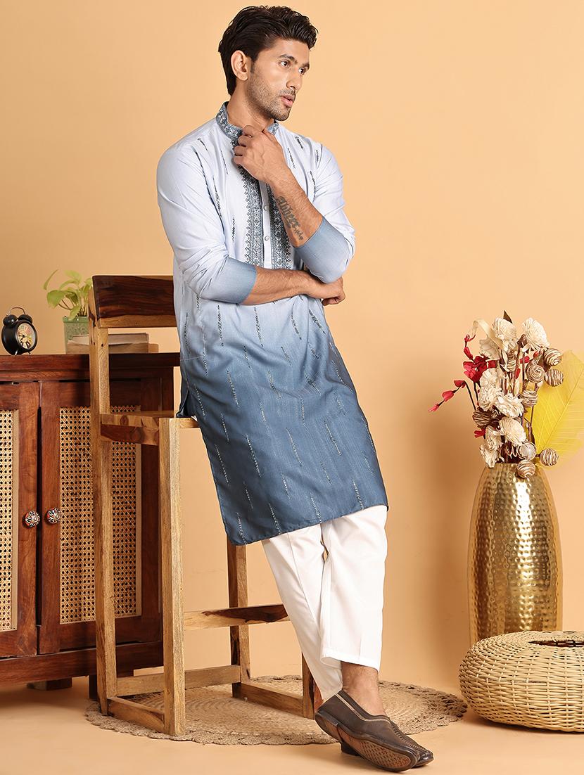 men embroidered mandarin neck long kurta - 21660552 - Standard Image - 4