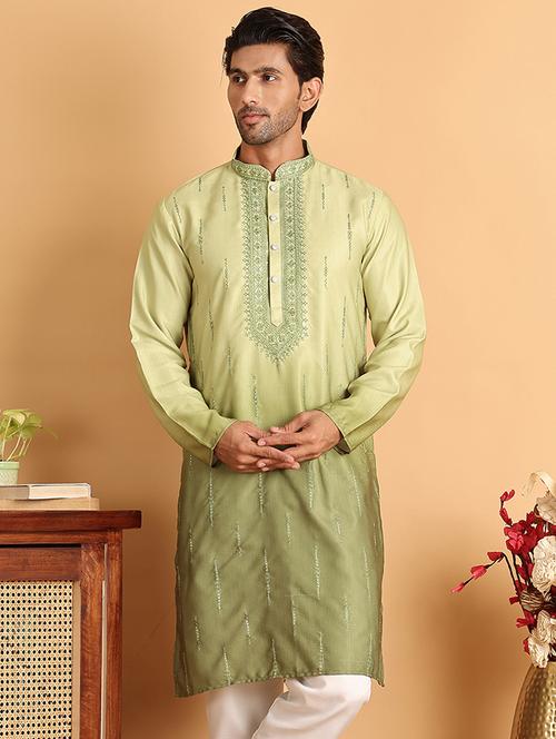 men embroidered mandarin neck long kurta - 21660553 -  Standard Image - 0