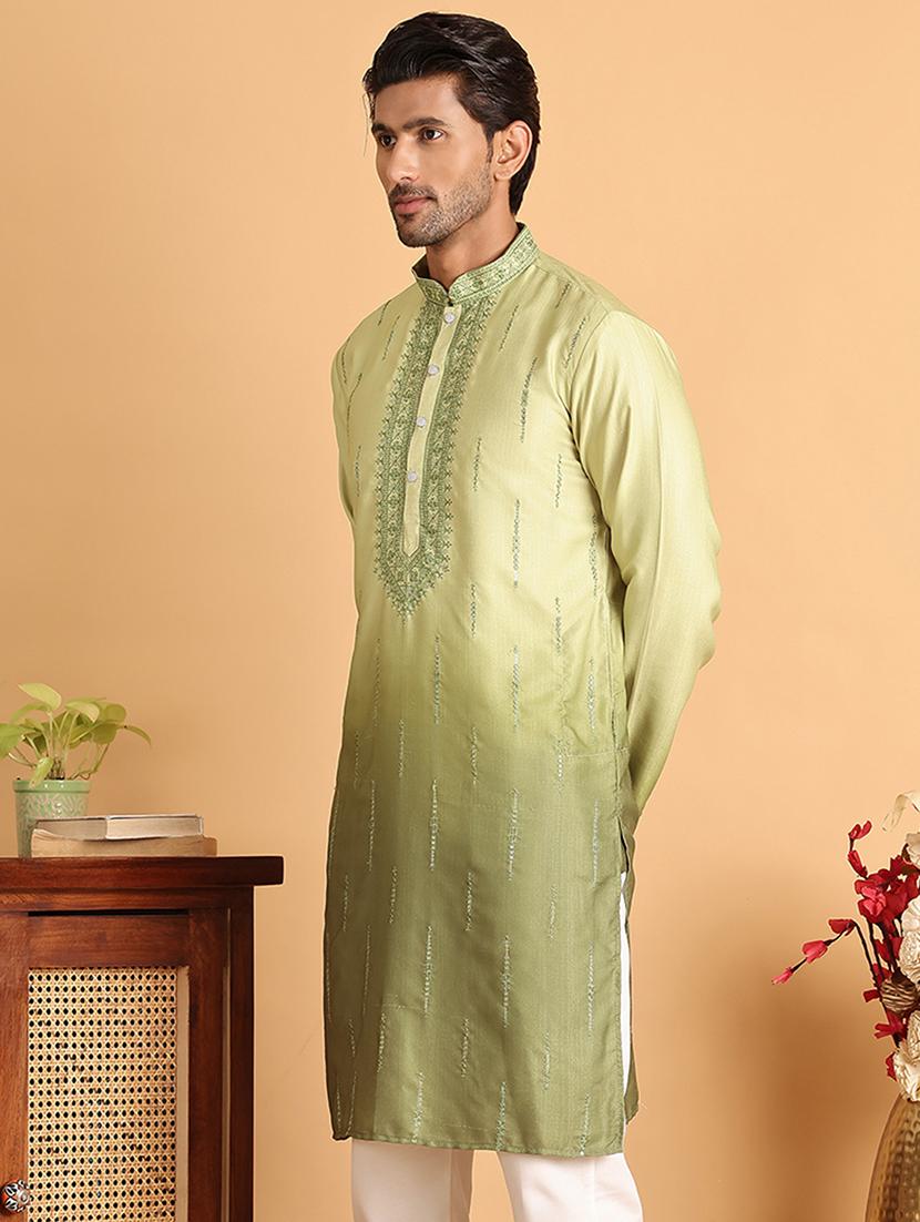 men embroidered mandarin neck long kurta - 21660553 -  Standard Image - 1