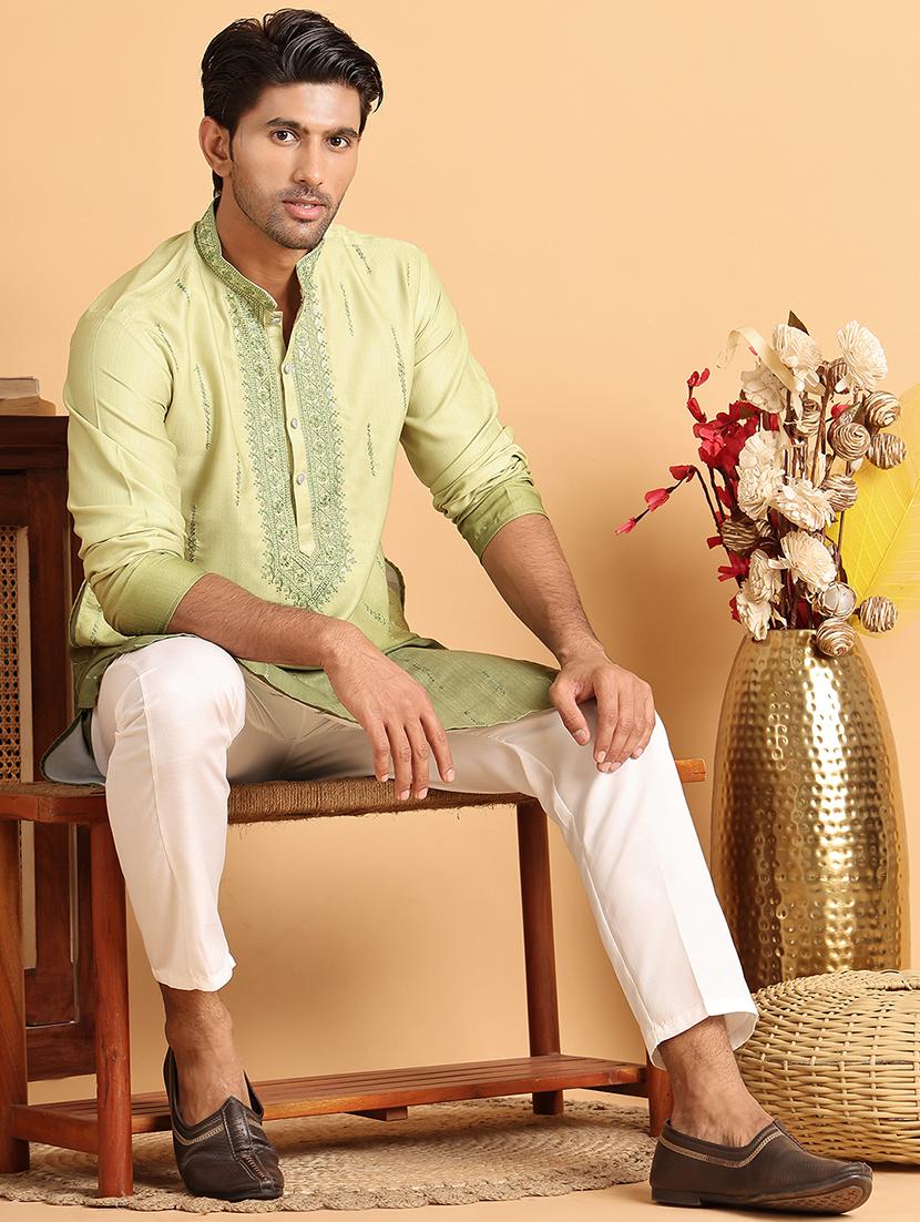 men embroidered mandarin neck long kurta - 21660553 - Standard Image - 4