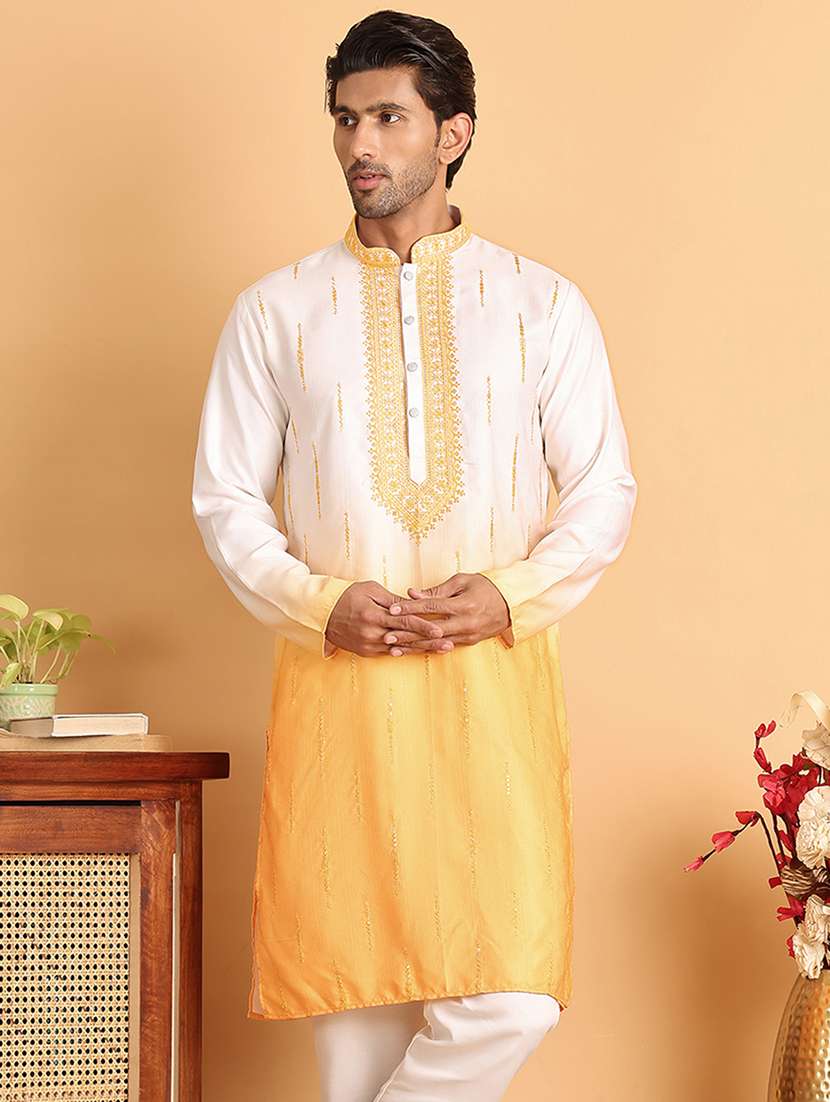 men embroidered mandarin neck long kurta