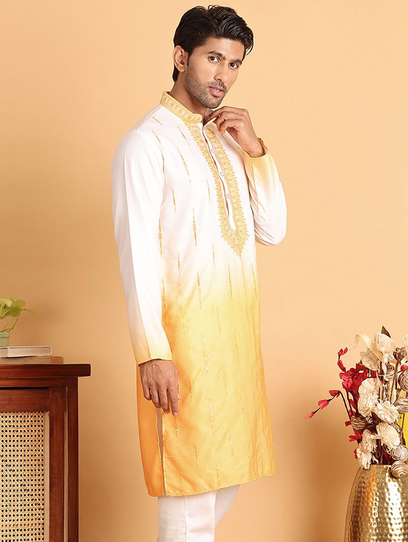 men embroidered mandarin neck long kurta - 21660554 -  Standard Image - 1