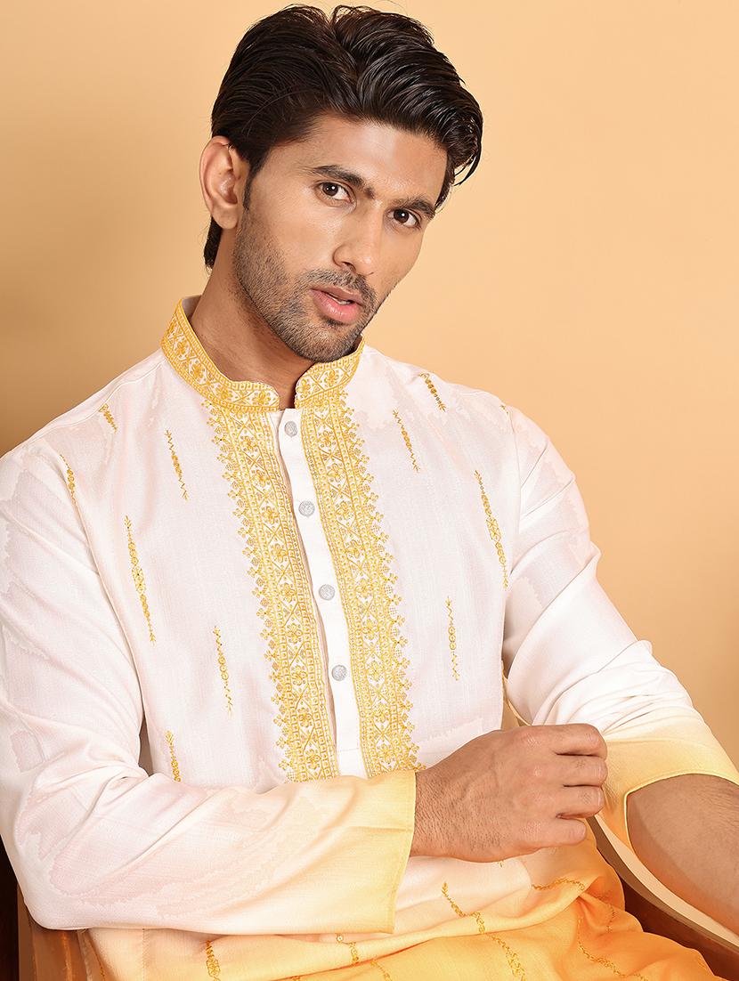 men embroidered mandarin neck long kurta - 21660554 - Standard Image - 4