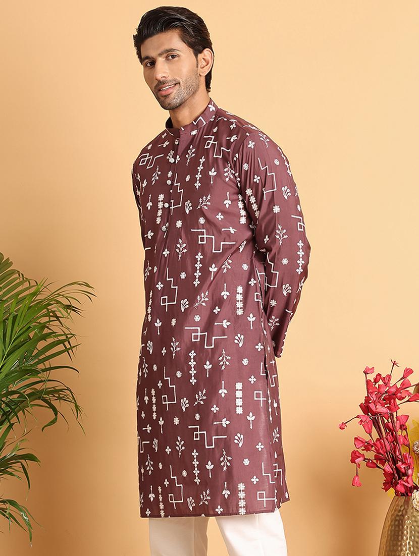 men embroidered mandarin neck long kurta - 21660560 - Standard Image - 1