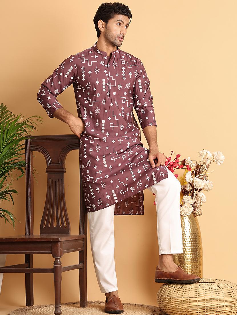 men embroidered mandarin neck long kurta - 21660560 - Standard Image - 4