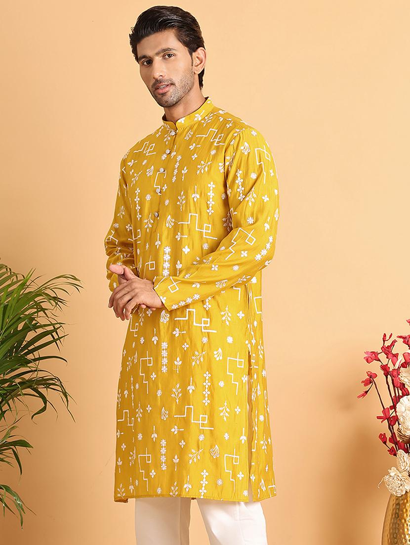 men embroidered mandarin neck long kurta - 21660561 -  Standard Image - 1