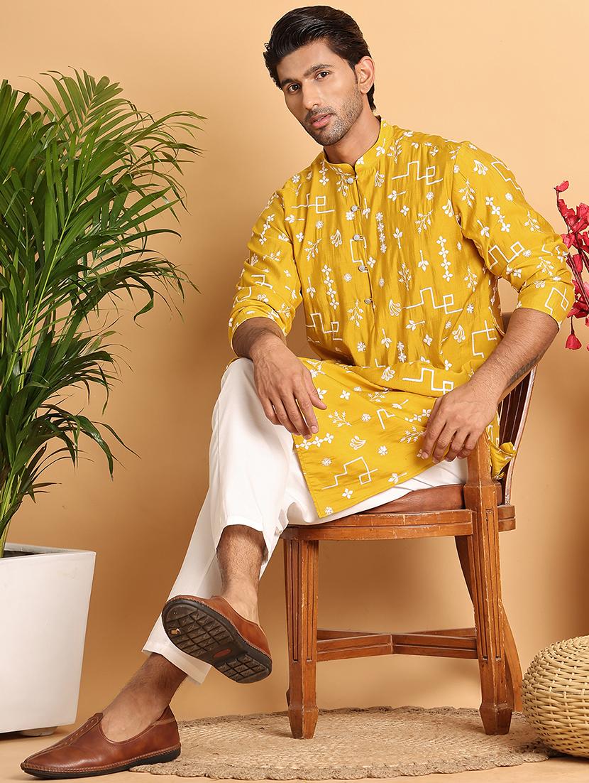 men embroidered mandarin neck long kurta - 21660561 - Standard Image - 4