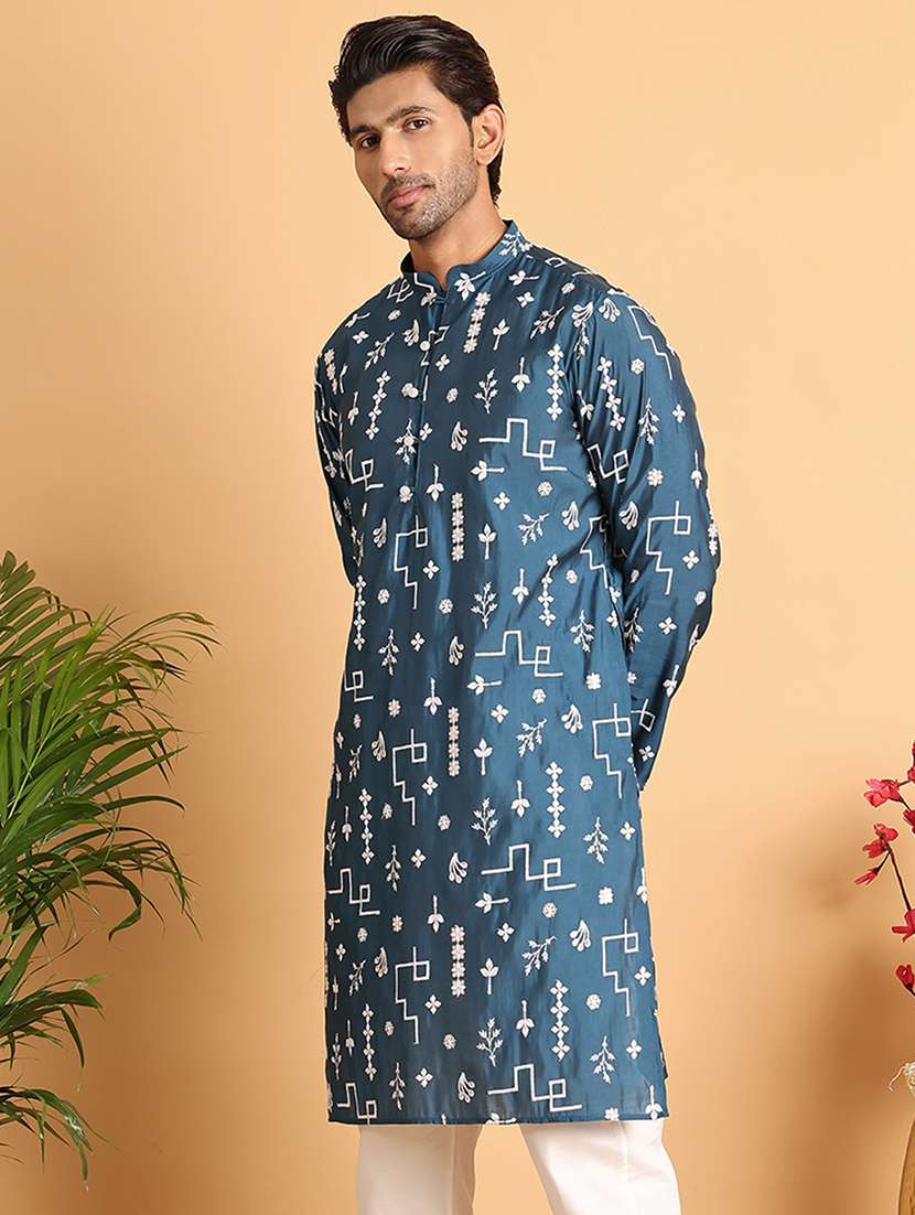 men embroidered mandarin neck long kurta - 21660562 -  Standard Image - 1