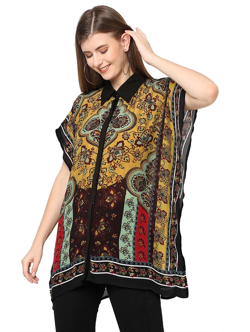 women printed relaxed fit kaftan shirt - 21660585 - Standard Image - 1