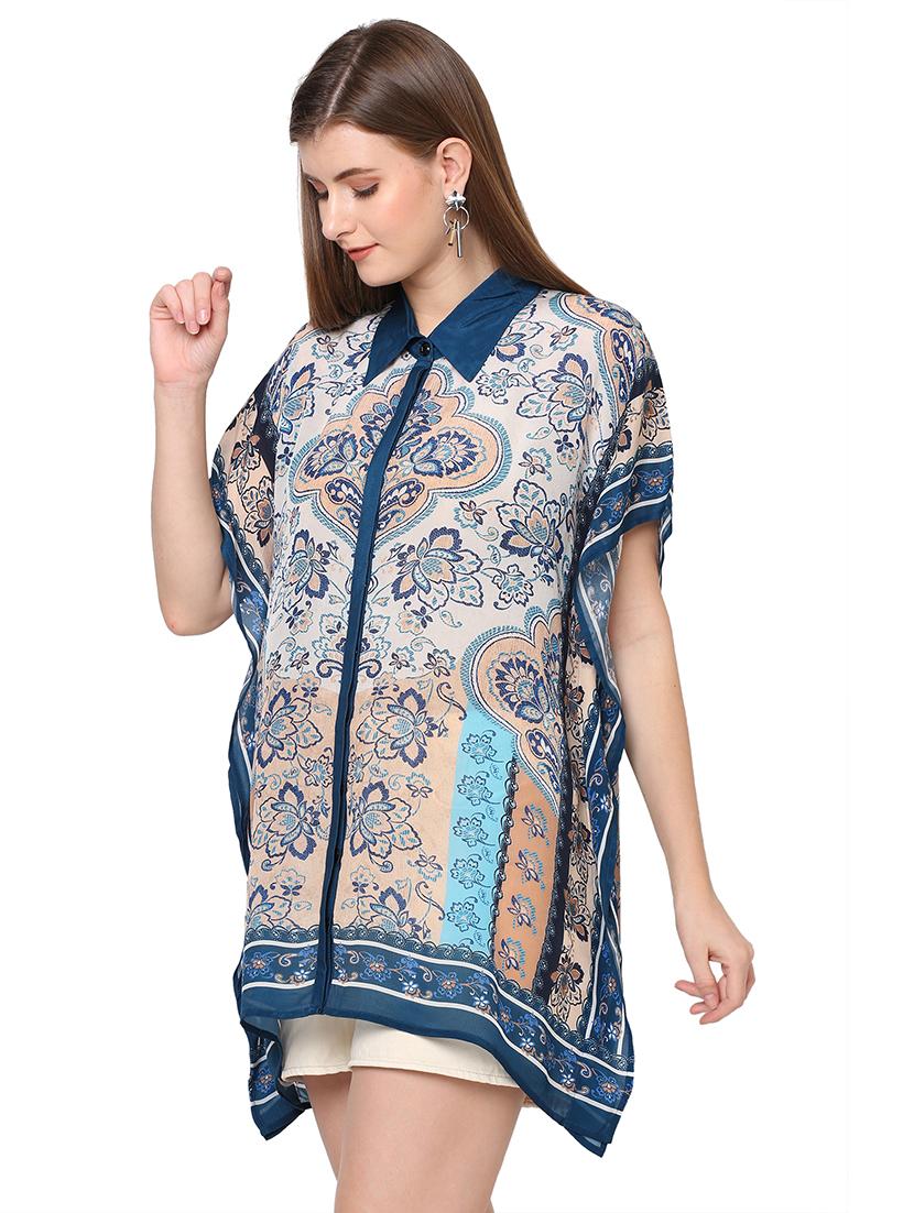 women printed relaxed fit kaftan shirt - 21660586 - Standard Image - 1