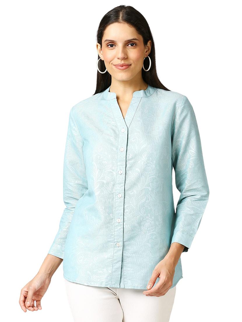 women self design mandarin neck regualr shirt - 21660623 - Zoom Image - 0