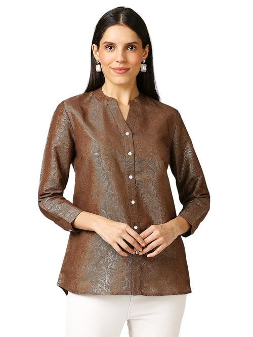 women self design mandarin neck regualr shirt - 21660625 - Standard Image - 0
