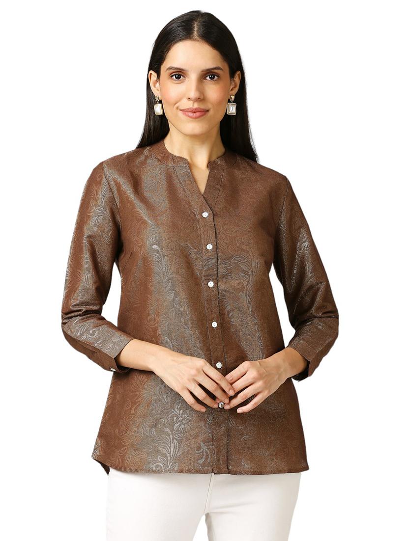 women self design mandarin neck regualr shirt - 21660625 - Zoom Image - 0